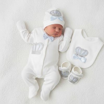 VV22001-IS  Ivory/Sky Crown Layette  (0-6 months)