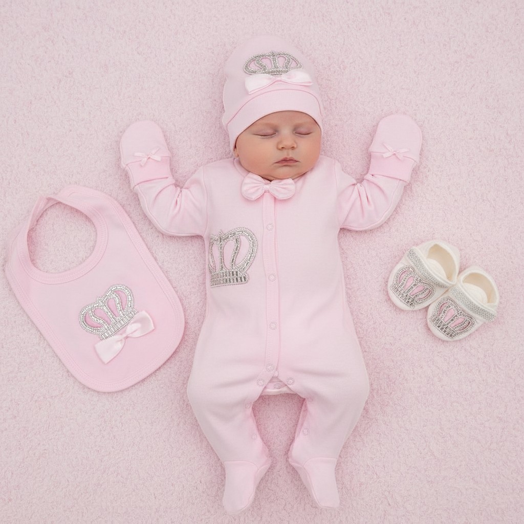 Visara & Vivaki 04642 * VV22001-P Pink Crown Layette(0-3 months)