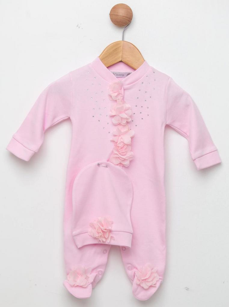 Visara & Vivaki 25105-P  VV25105P Sequin Flower All in one and Hat ( 0-9 months)