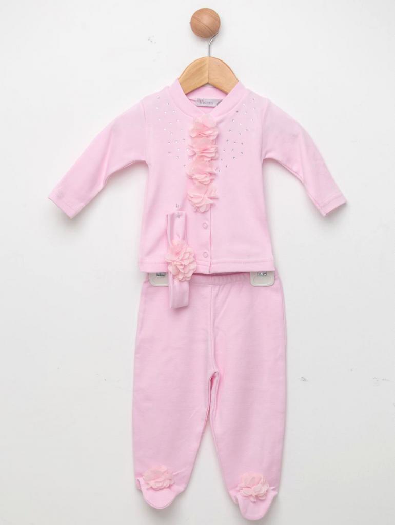 Visara & Vivaki 25106-P  VV25106P Sequin Flower Three Piece Set ( 0-9 months)