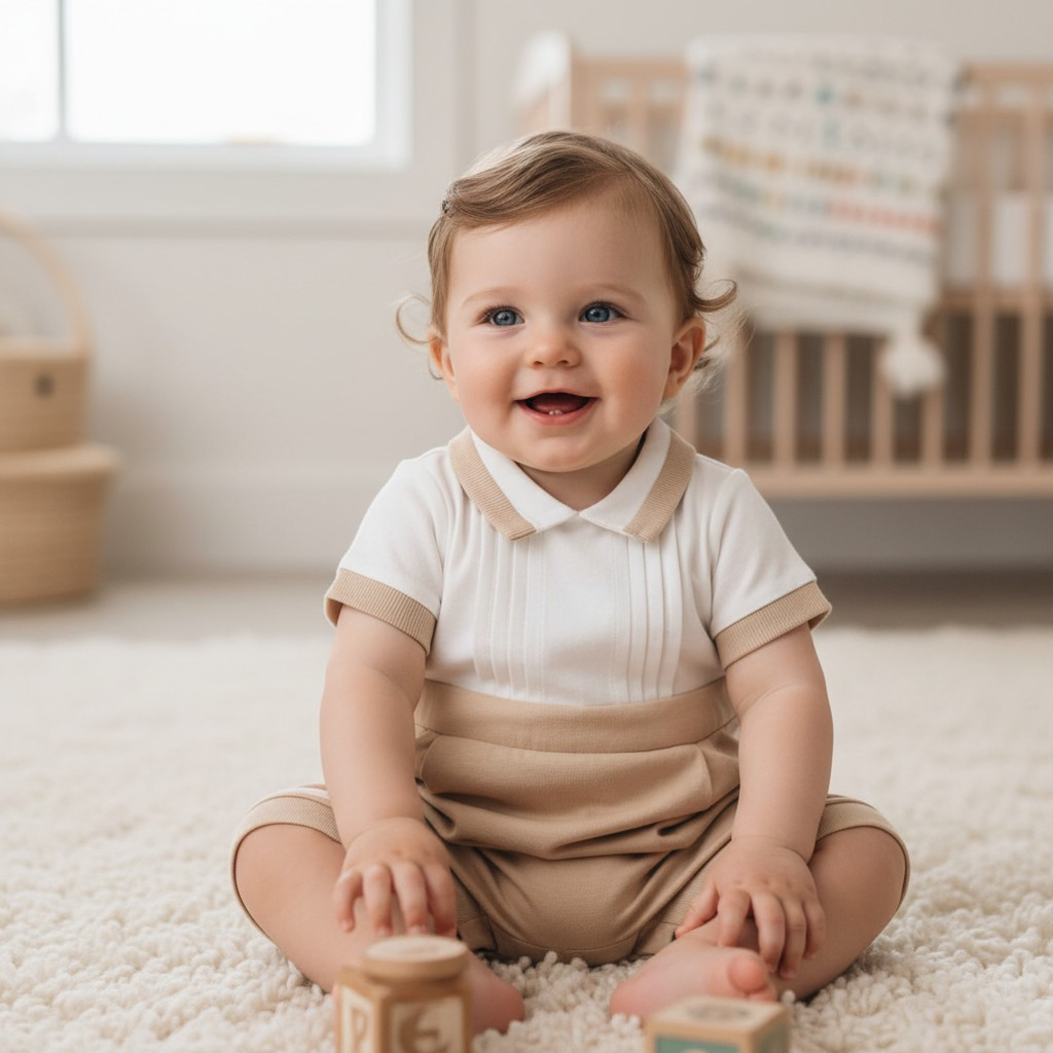 Visara & Vivaki 481617 * VV481617-C Coffee Panel Woven Romper (1-9 months)