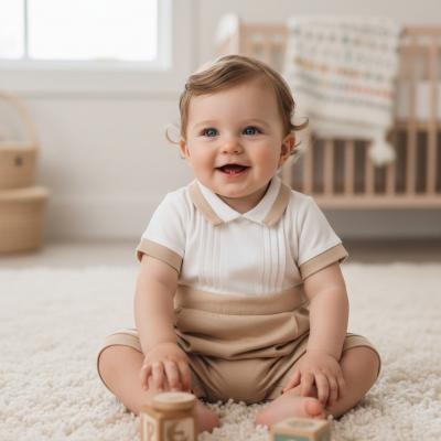 VV481617-C Coffee Panel Woven Romper (1-9 months)