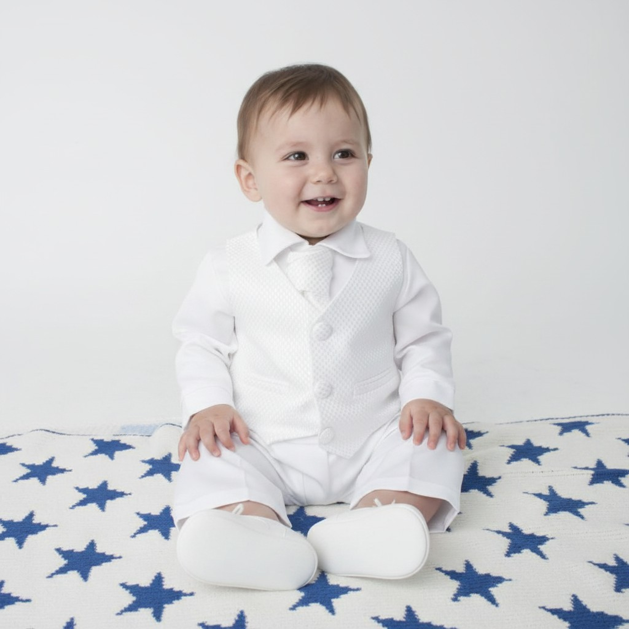 Visara & Vivaki China * VV_CR02-W White Check 4 Piece Suit 0-24 Months (Choose Size)