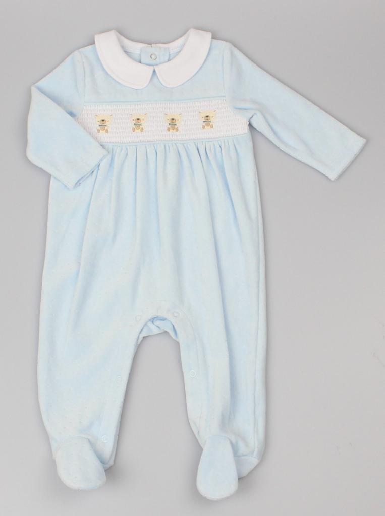 Watch Me Grow  * WMG13013 Smocked "Teddy" Velour All In One (0-6 months)