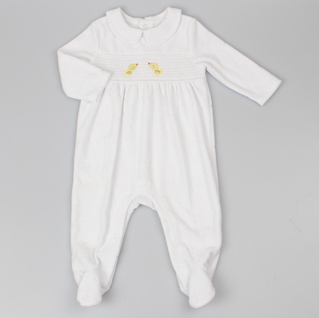 Watch Me Grow  * WMG13019w Smocked "Chick" Velour All In One (0-6 months)
