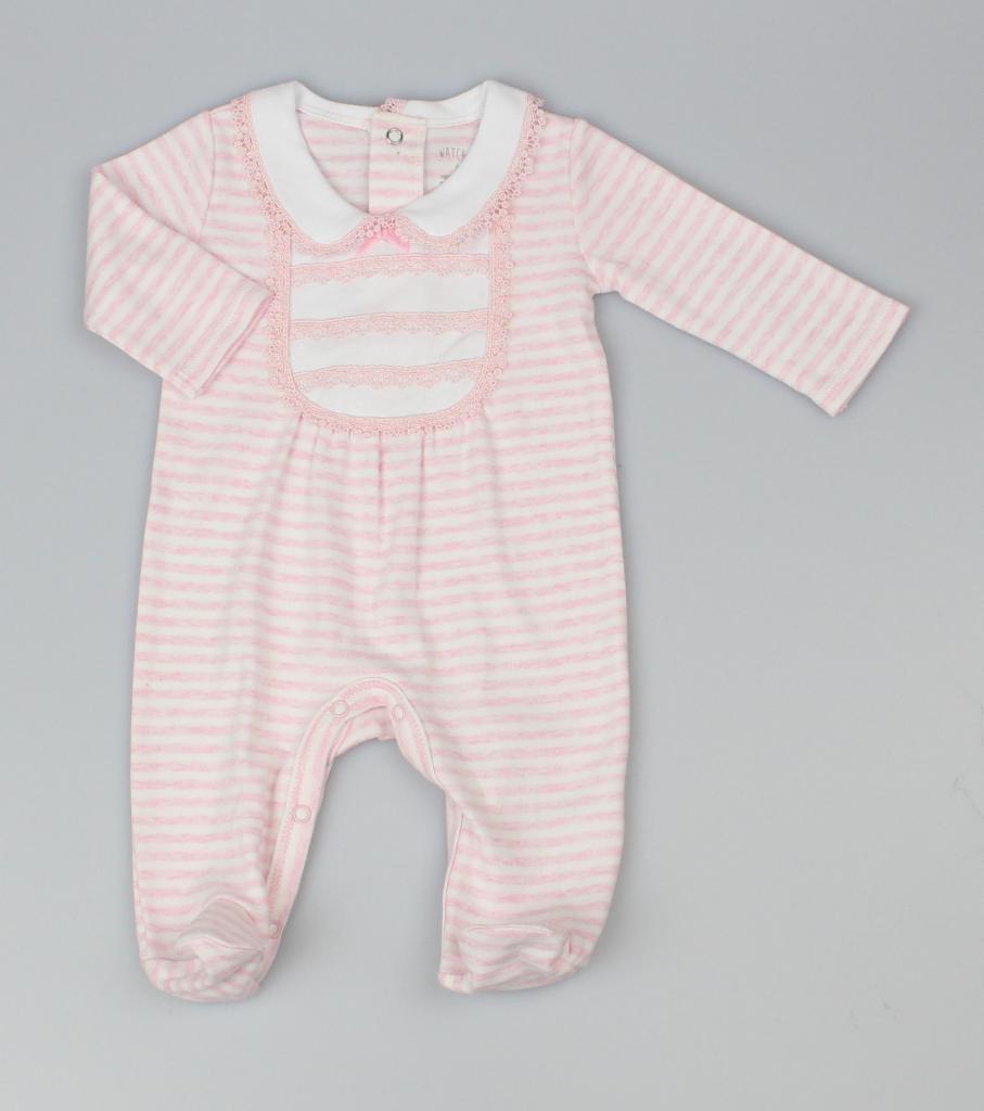 Watch Me Grow G13110 5050750079301 WMG13110 Pink Striped "Lace" All In One (0-6m)