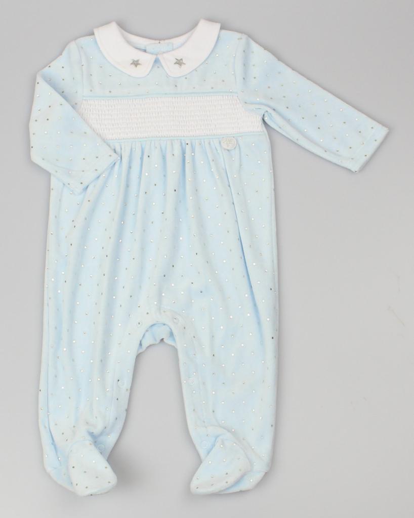 Watch Me Grow  * WMG13121 Smocked "Stars" Velour All In One (0-6 months)