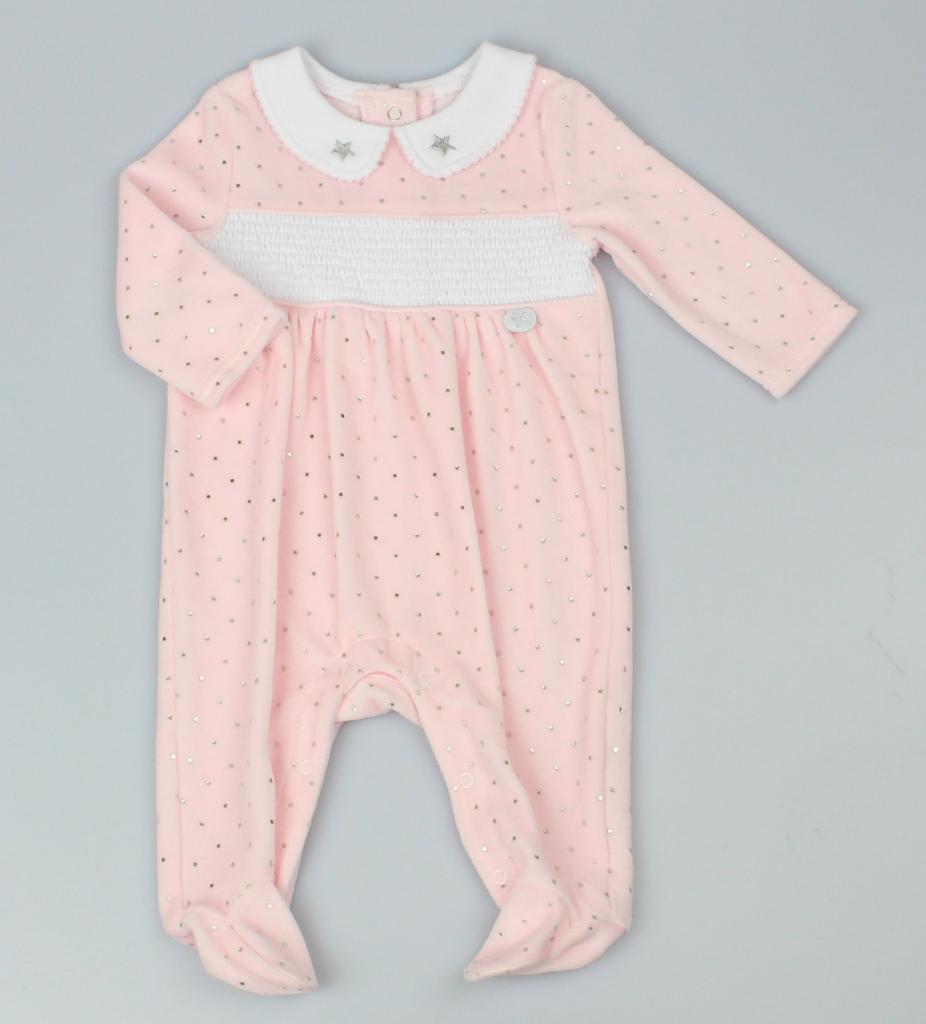 Watch Me Grow  * WMG13122p Smocked "Stars" Velour All In One (0-6 months)