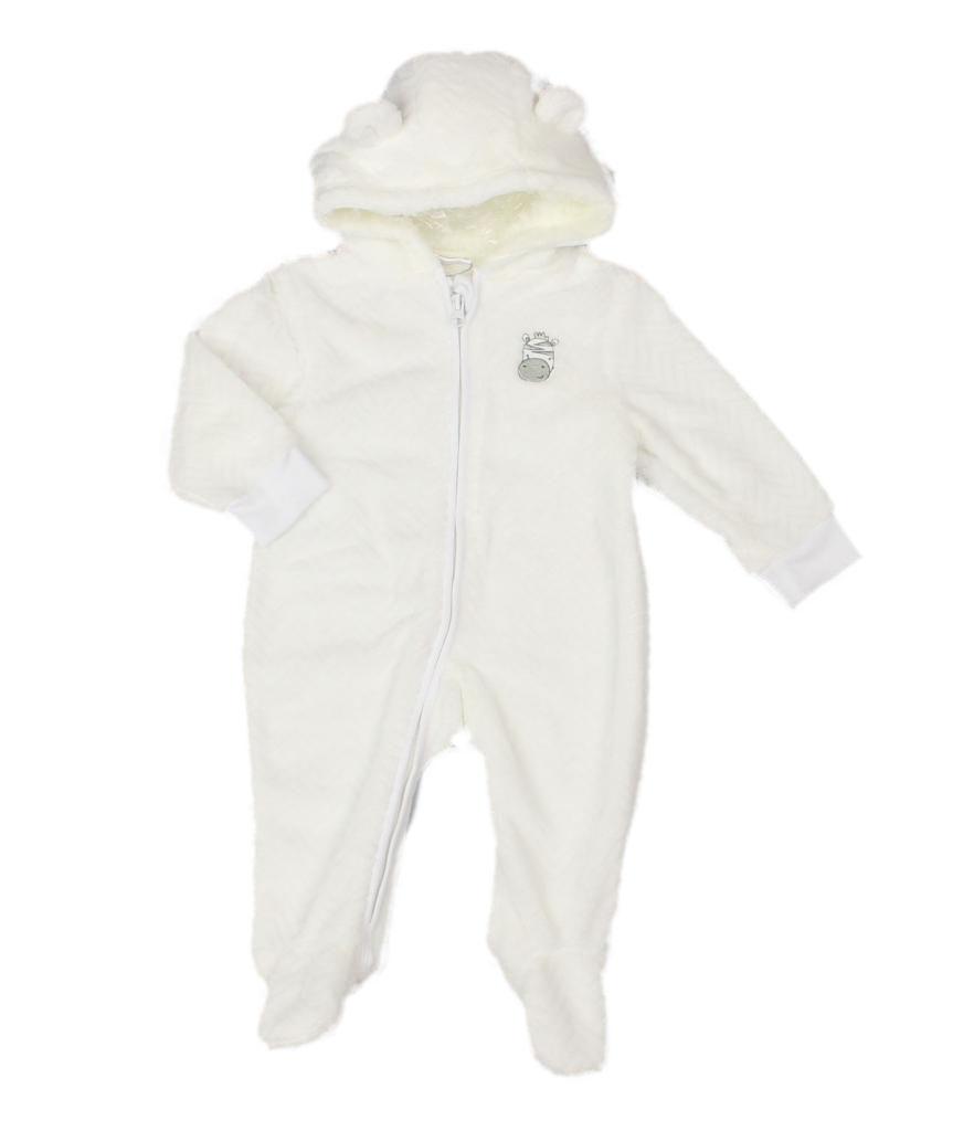 Pure & Soft  * PSG23050w Plush Fleece Hooded All In One "Zebra" (3-12 months)