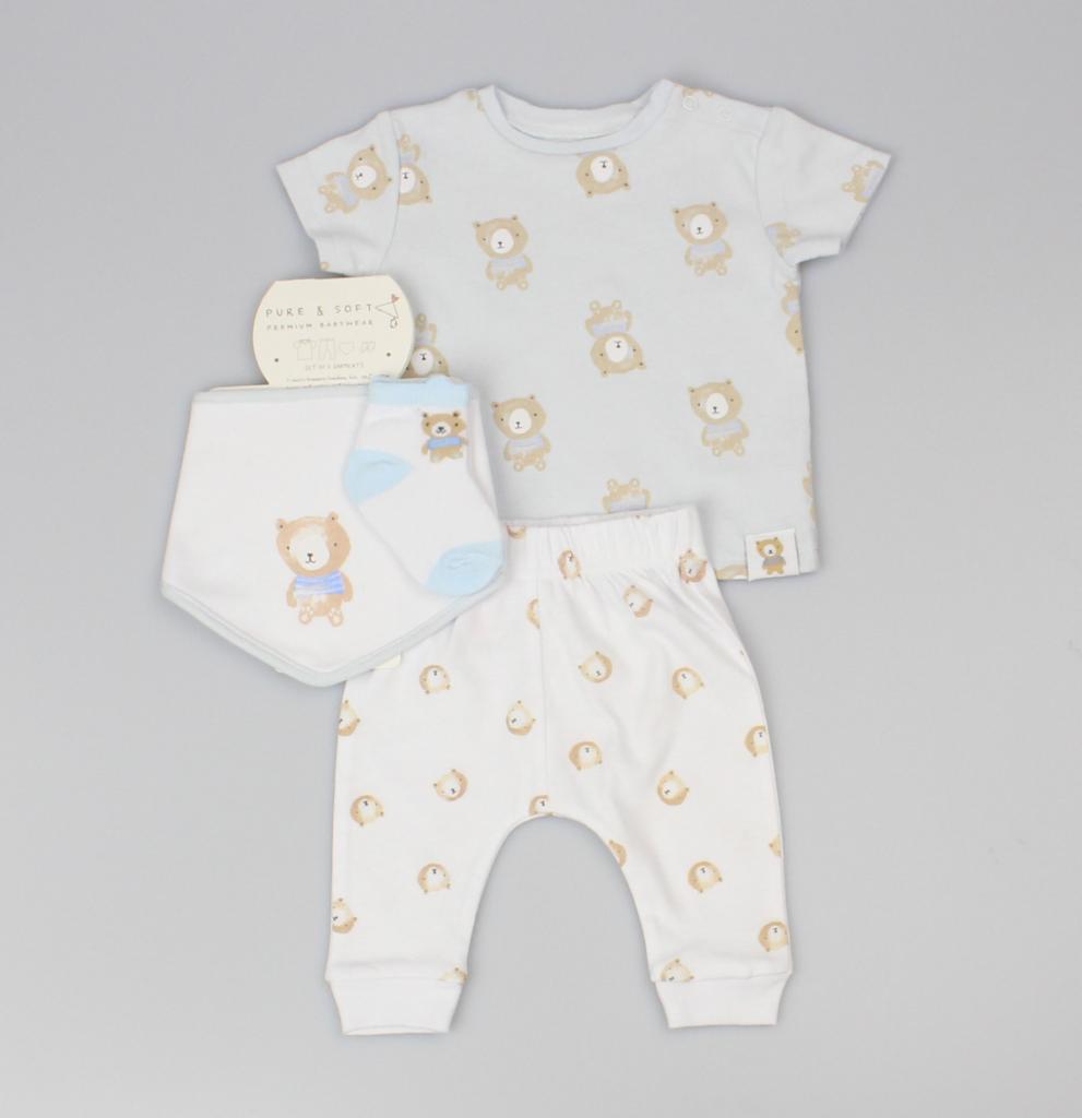 Pure & Soft JOS/C12239 * WMD12805 Teddy  4 Piece Set with bag (0-6 months)