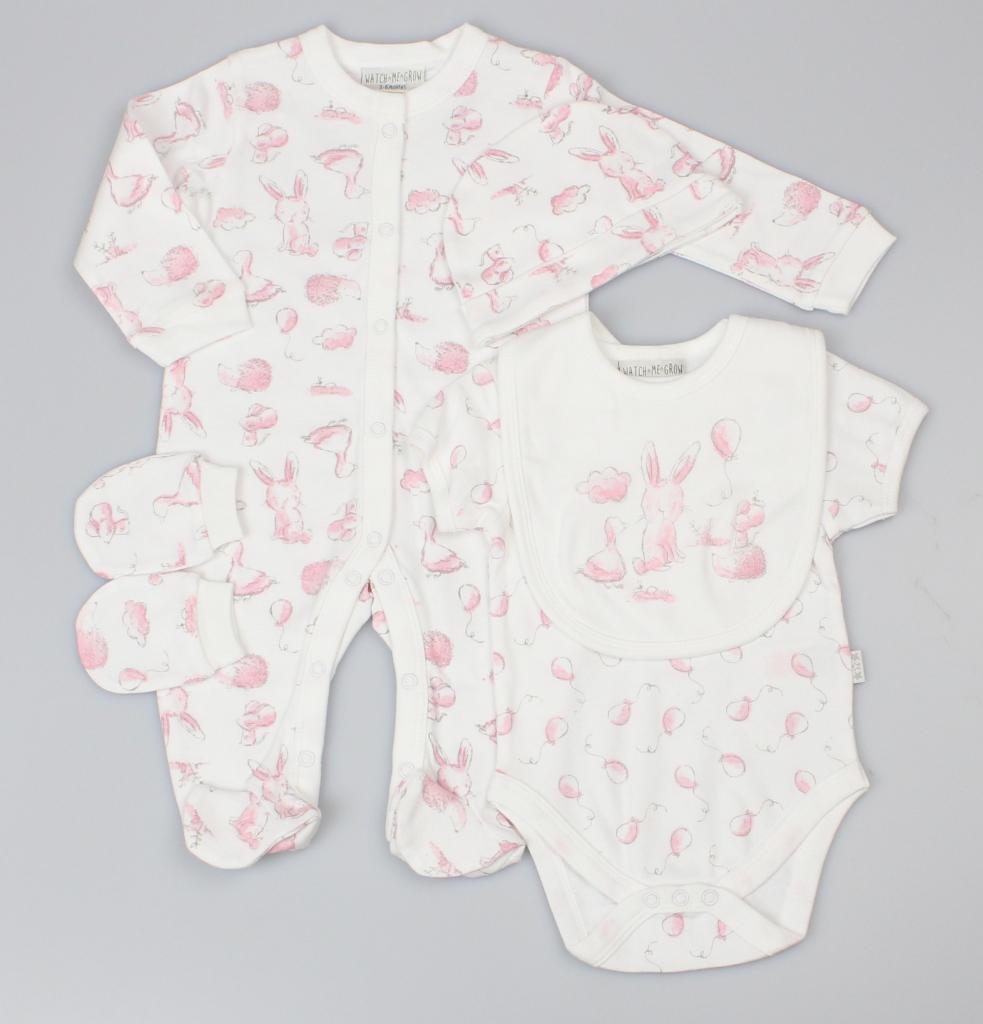 Watch Me Grow GFT/D12964  WMD12603 Pink Animal Layette Set in a Net bag (0-9m)