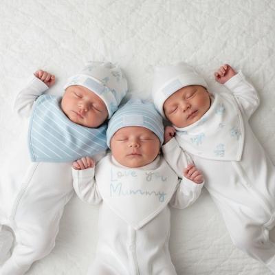 WMH13739B  Sky Blue Hat & Bib set  ( 3 assorted designs)