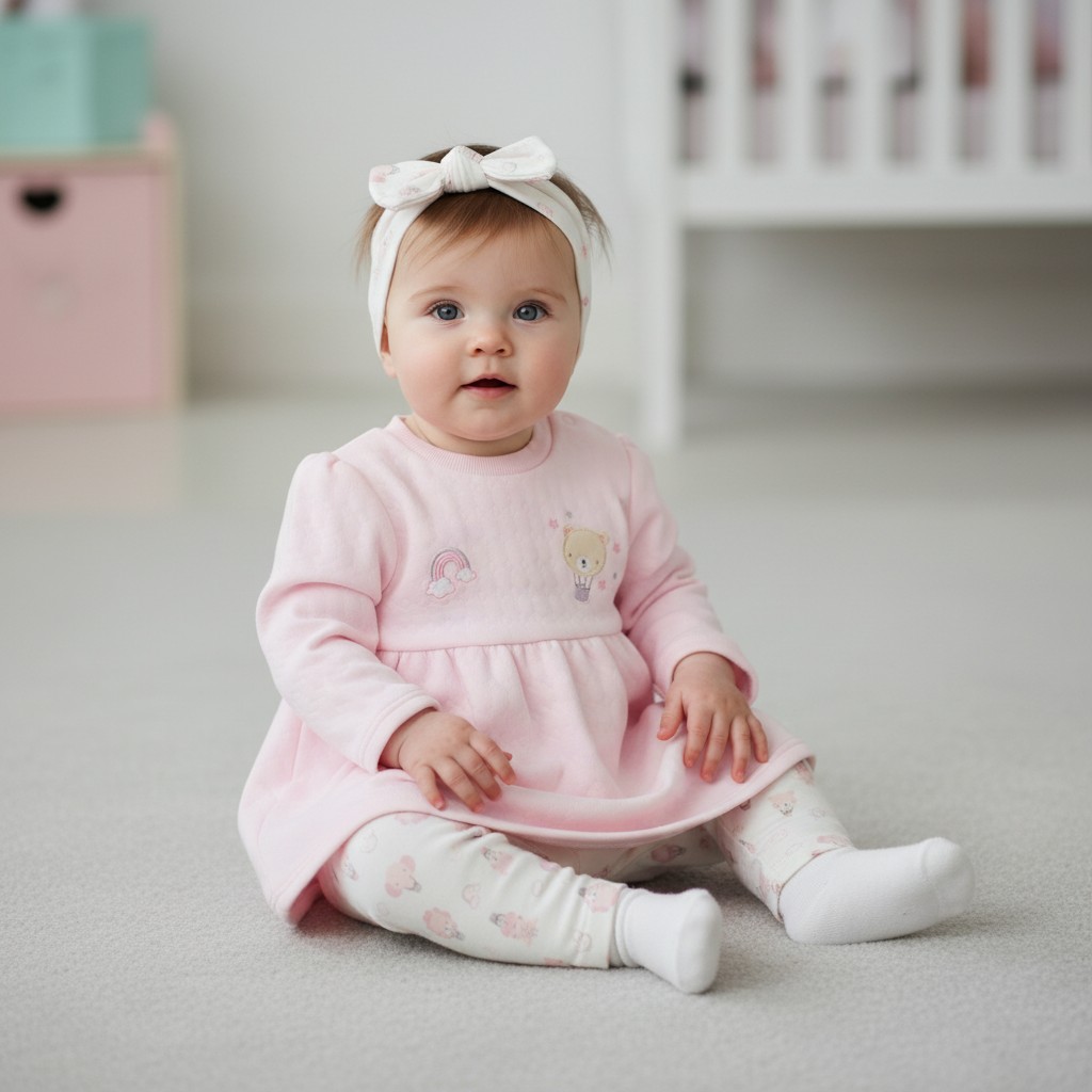 Watch Me Grow DRS/N14604  WMN14604 Quilted Teddy Dress, Leggings & Headband (0-9 months)