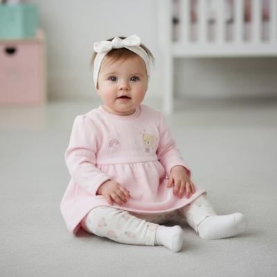 WMN14604  Quilted Teddy Dress, Leggings & Headband  (0-9 months)