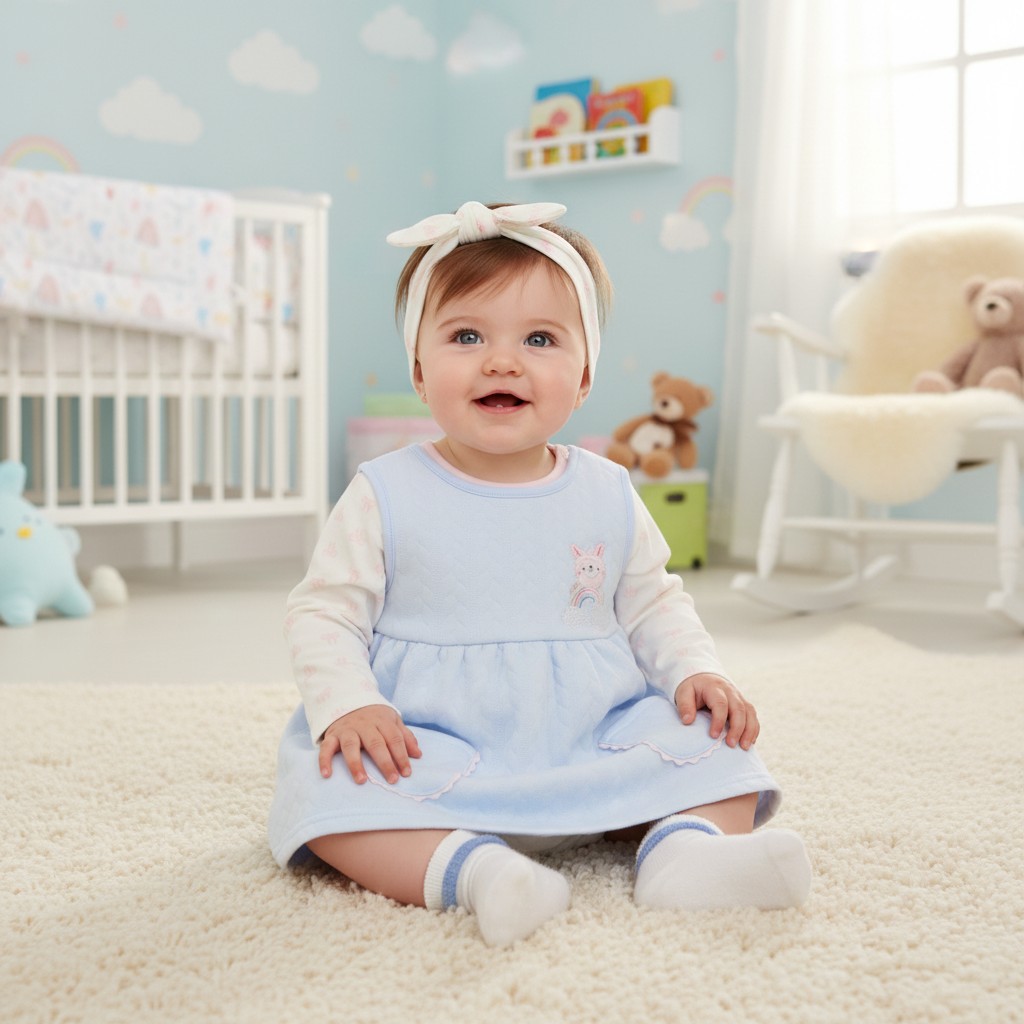 Watch Me Grow DRS/N14613  WMN14613 Quilted Rainbow Top, Pinafore & Headband (0-9 months)