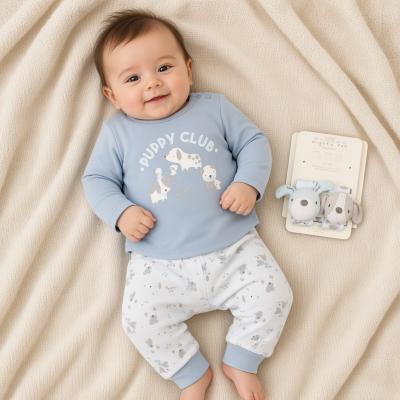 WMN14701  Puppy Wrist rattle , top and trouser set  ( 0-6 months)
