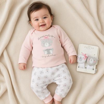 WMN14704  Wrist rattle , top and trouser set  ( 0-6 months)