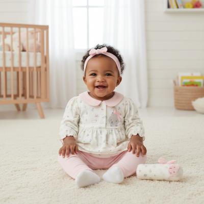 WMN14758   Waffle Floral Dress , Leggings & Headband  (0-9 months)