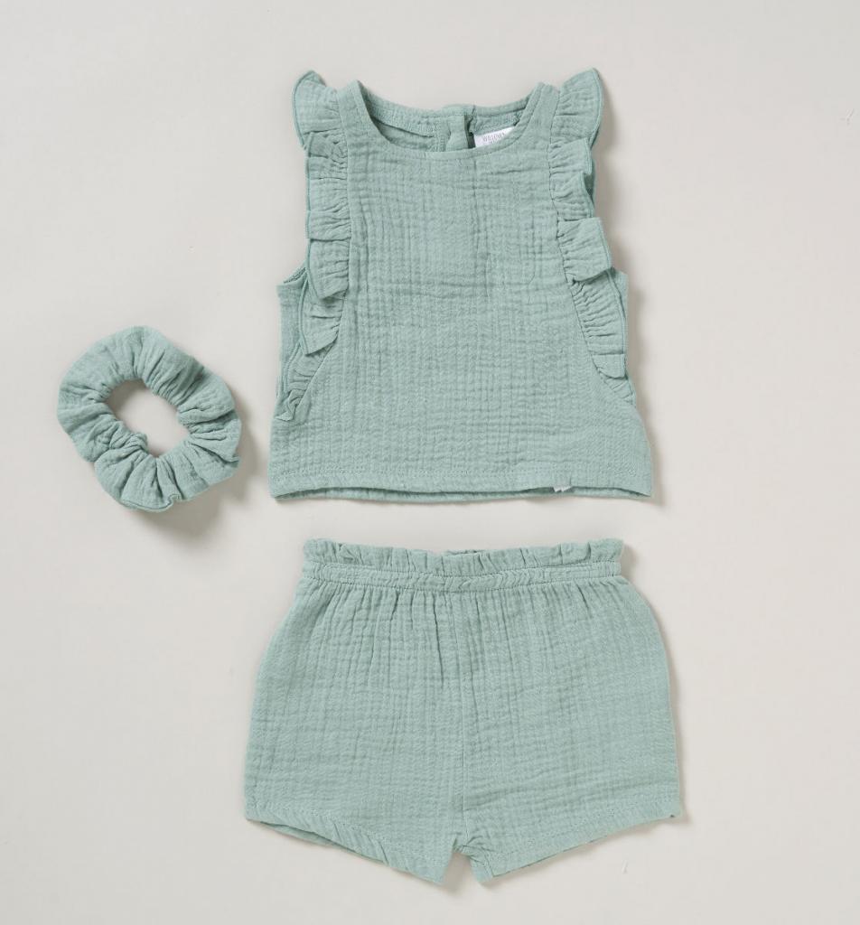 Willow & Whistle D07137 5056623282182 WWD07137 Crinkle Muslin "Frills" Shorts Set (9-24 months)
