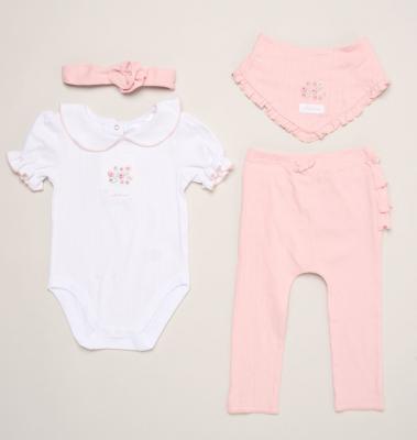 Willow & Whistle   WWH13285-P Ribbed Four Piece Outfit (0-9 months)