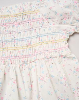 WWH14290  Floral Shirred Dress and scrunchie (2-4 years)