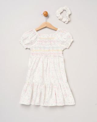 Willow & Whistle H14290 TOD * WWH14290 Floral Shirred Dress and scrunchie(2-4 years)