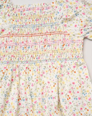 WWH14292  Floral Shirred Dress and scrunchie (2-4 years)