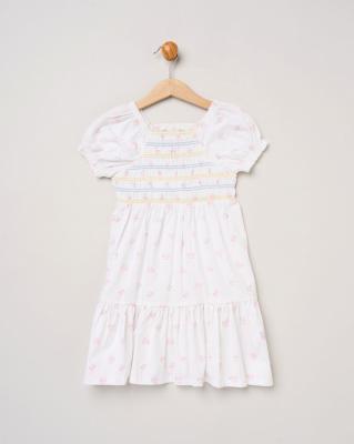 Willow & Whistle H14293 TOD * WWH14293 Floral Shirred Dress and scrunchie(2-4 years)