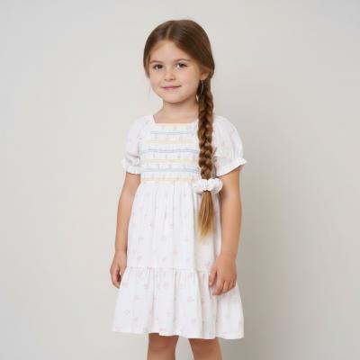 WWH14293W  Floral Shirred Dress and Scrunchie  (2-4 years)