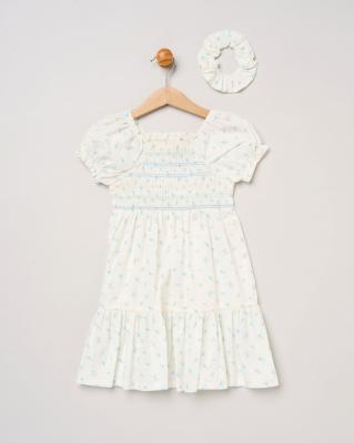 Willow & Whistle H14294  TOD * WWH14294 Floral Shirred Dress and scrunchie(2-4 years)