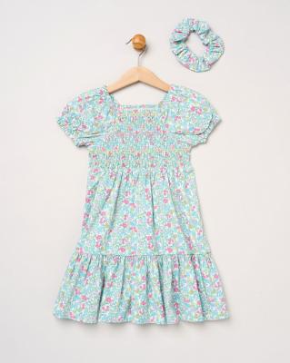 Willow & Whistle H14293 TOD * WWH14300 Floral Shirred Dress and scrunchie(2-4 years)