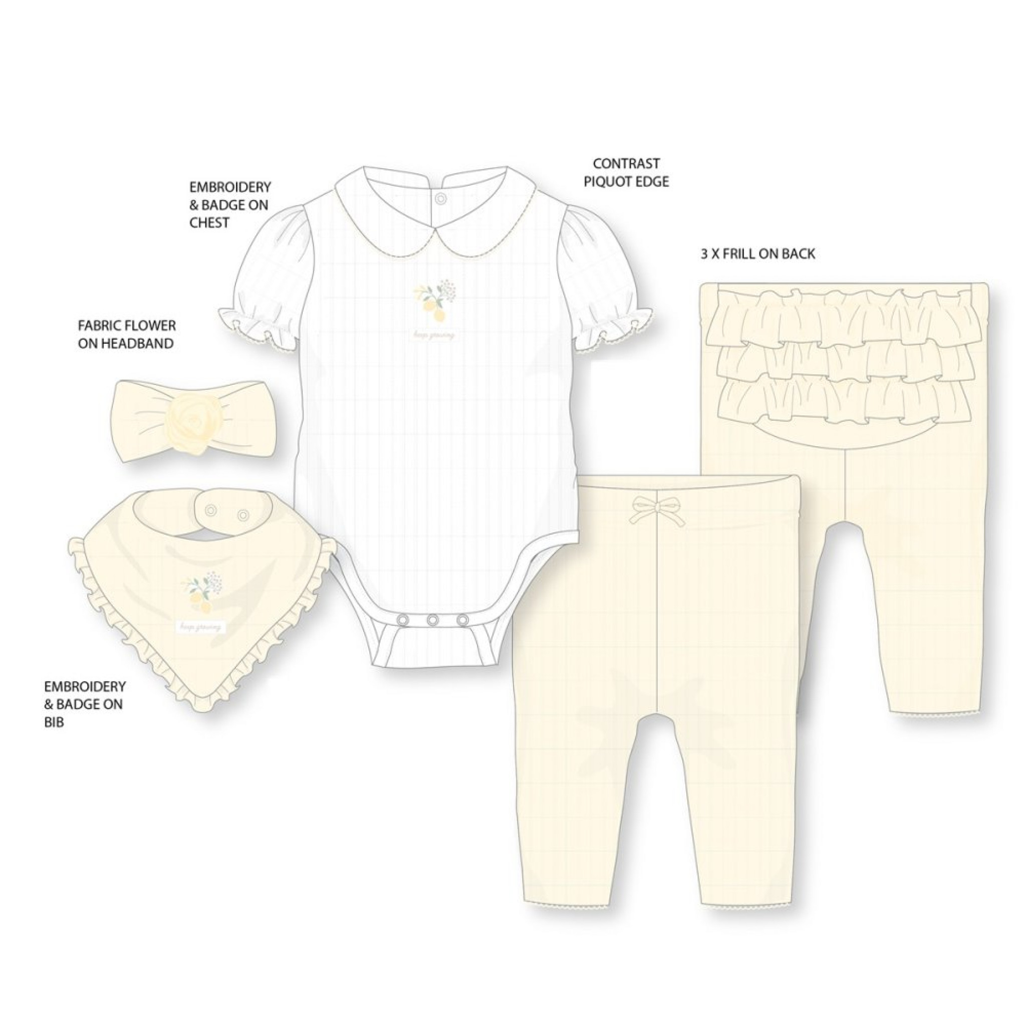 Willow & Whistle   WWH14329 Ribbed Four piece outfit (0-9 months)