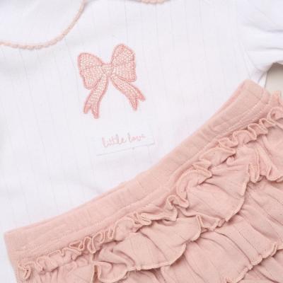 Willow & Whistle  * WWH14330-P Frilled rear Ribbed Four Piece Outfit (0-9 months)