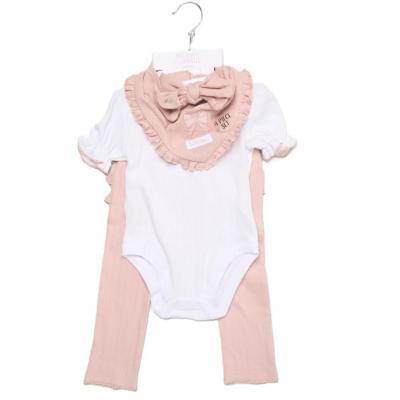 Willow & Whistle  * WWH14330-P Frilled rear Ribbed Four Piece Outfit (0-9 months)