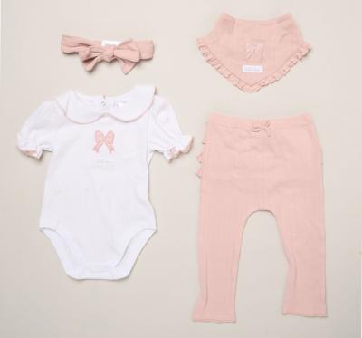 Willow & Whistle  * WWH14330-P Frilled rear Ribbed Four Piece Outfit (0-9 months)