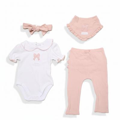 Willow & Whistle  * WWH14330-P Frilled rear Ribbed Four Piece Outfit (0-9 months)