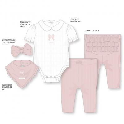 WWH14330  Ribbed Four piece outfit  (0-9 months)